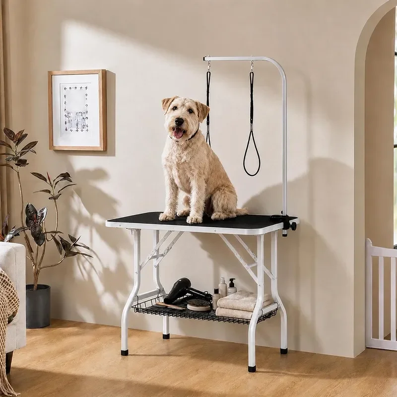 Professional 36-inch Foldable Pet Grooming Table with Arm and Noose and Mesh Tray Maximum Capacity Up to 220lbs