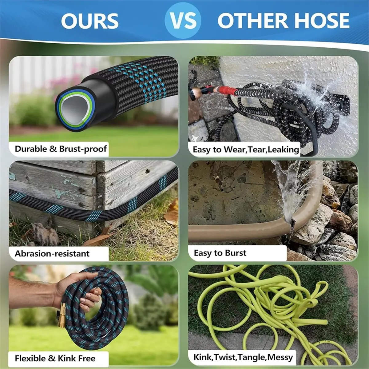 giftnew 100 FT Non-Expandable Garden Hose, Upgraded Flexible Water Hose, Ultra Light Weight Non-Expanding Hoses, Leak Proof
