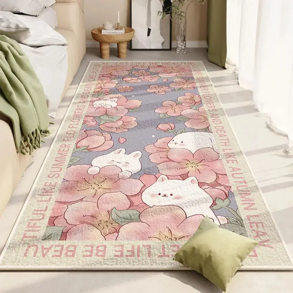 VIKAMA Small Fresh Crystal Velvet Carpet Girl Bedroom Decoration Bed Blanket Home Balcony Coffee Table Non-Slip Long Strip Mat