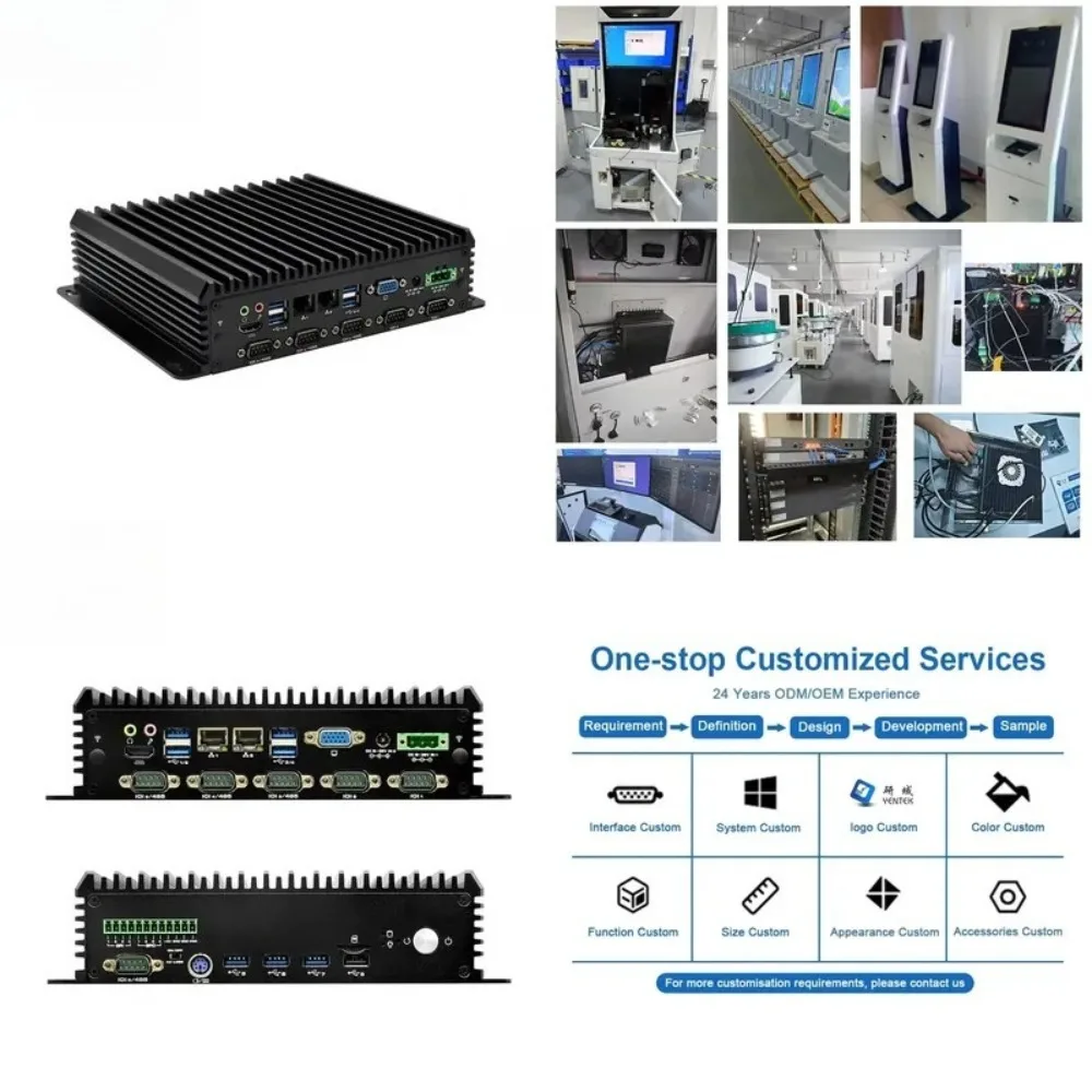 J6412 I3 I5 I7 4th-11th Gen DDR4 HD VGA Dual LAN 6 RS232 485 422 COM Win10 Linux Fanless Industrial Computer
