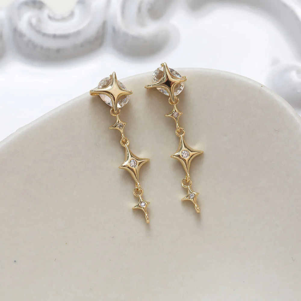 2PCS Dainty Celestial North Star Ear Studs for Jewelry Findings Components Diy Brass 14k Gold Plated Accessories 10*37mm