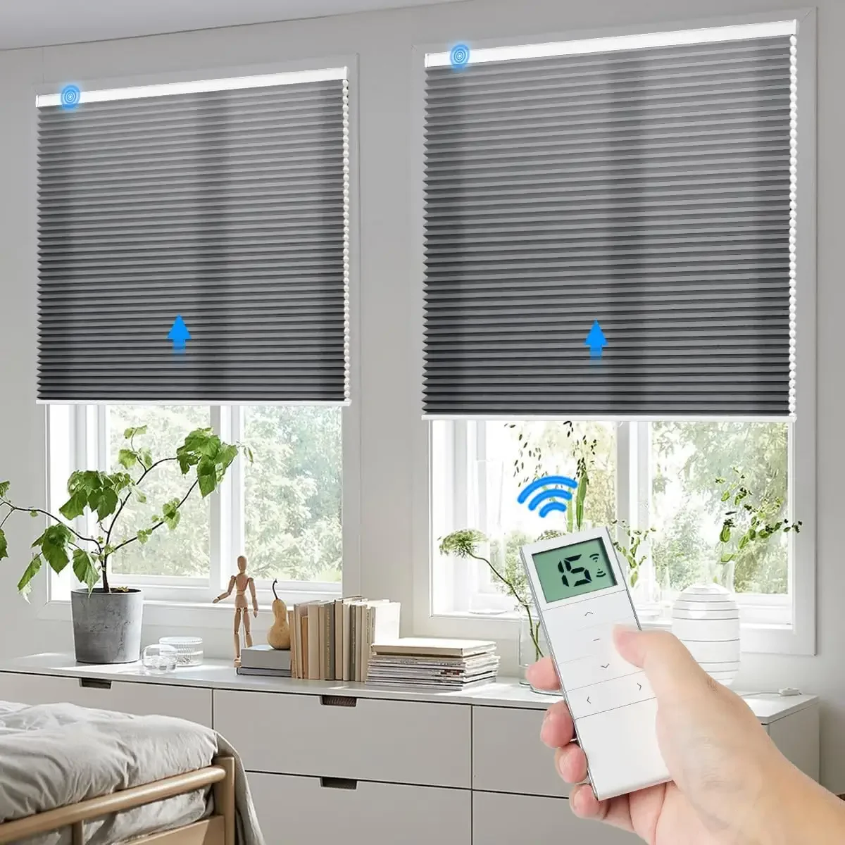 Australia And America Hot Selling Energy Saving Works With Alexa 100% Blackout Motorized Honeycomb Blinds for Window