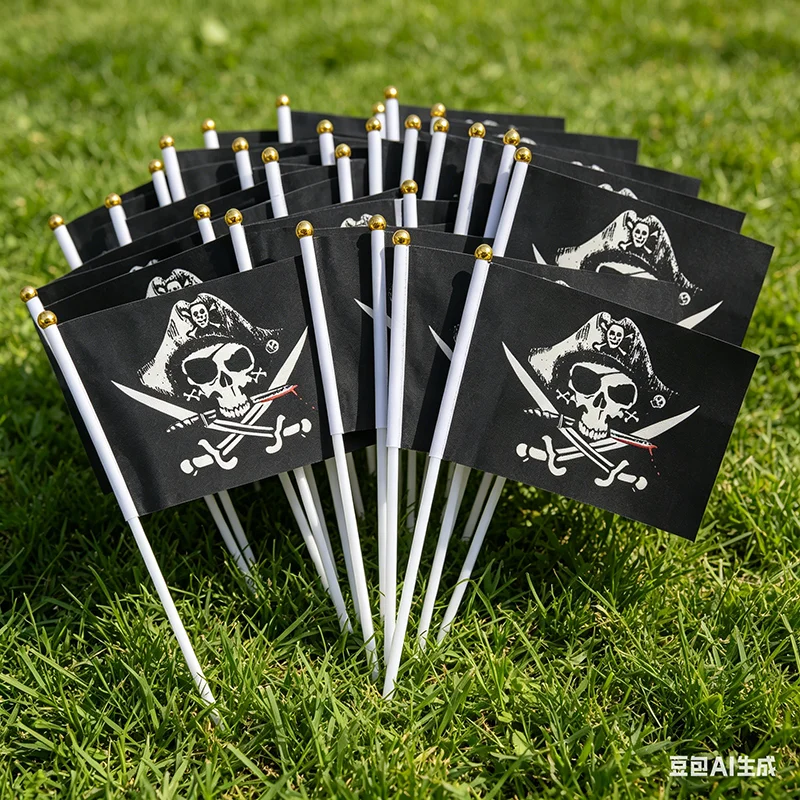 14x21cm Skull and Cross Crossbones Jolly Roger Pirates Hand Flag Halloween Decorations House Decor
