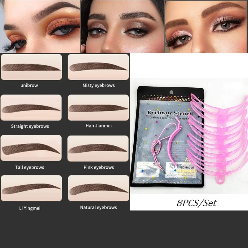 8 في 1 قابلة لإعادة الاستخدام الحاجب Stencil الجمال ماكياج الحاجب ختم قالب الحاجب شكل مجموعة العين الحاجب أدوات ماكياج