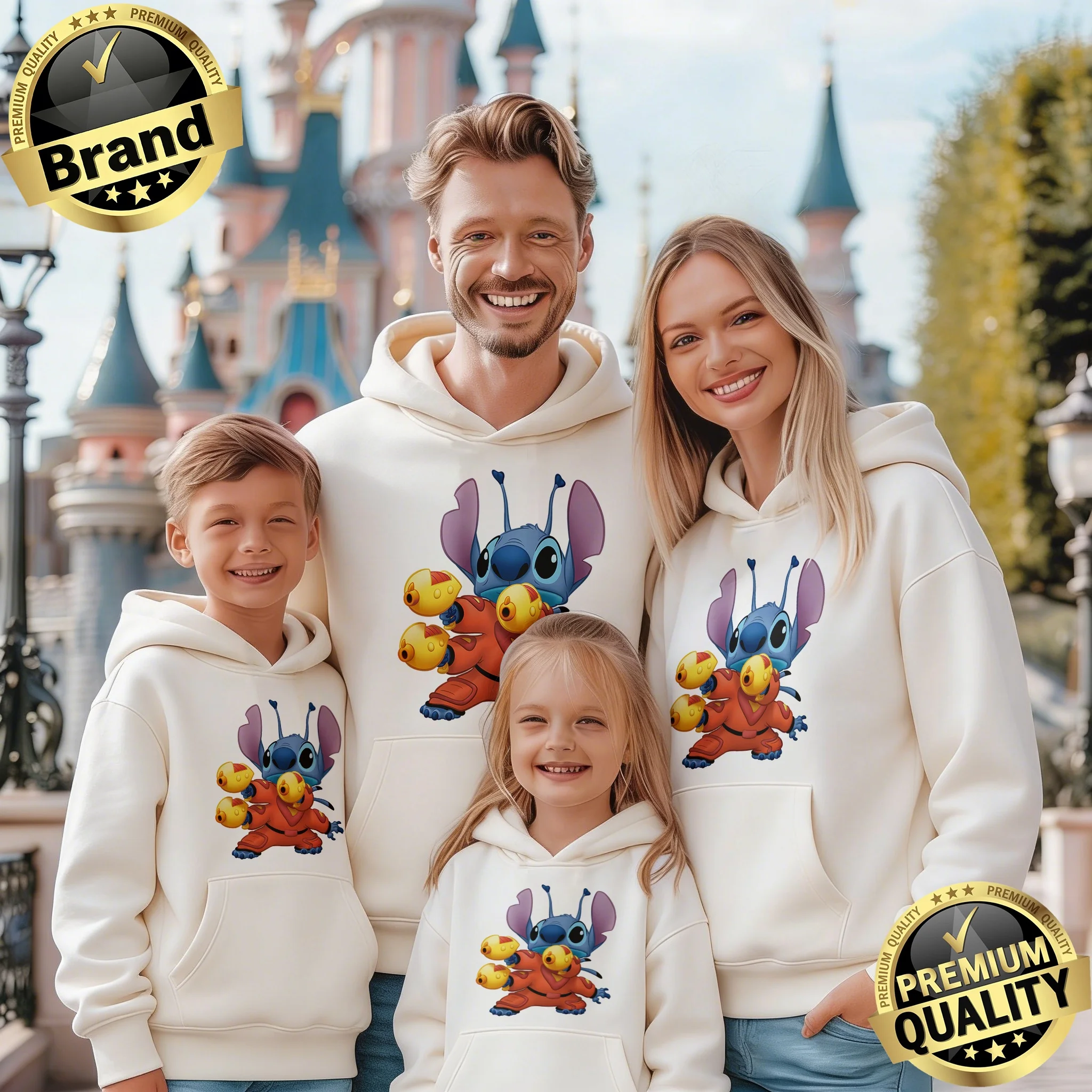 

Комплект из хлопковых худи для родителей и детей с узором Дисней Стич, коллекция Осень/Зима 2026, цельный, утепленный, унисекс, универсальный