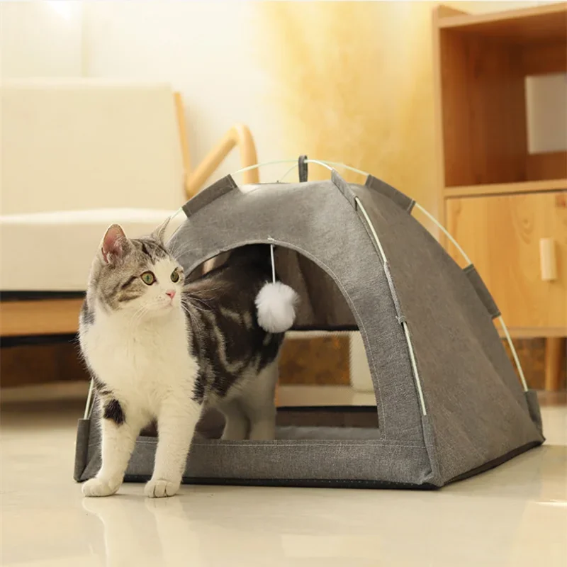 Pet Tent Bed Cats House Supplies Products Accessories Warm Cushions Furniture Sofa Basket Beds Winter Clamshell Kitten Tents Cat