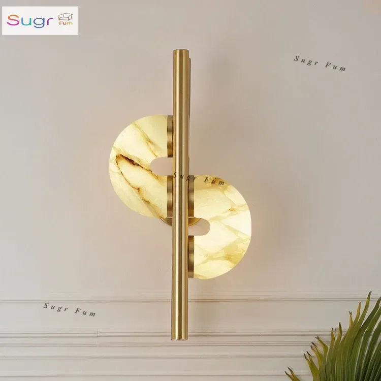 

Nordic all copper living room background wall lamp, postmodern designer light luxury corridor bedroom bedside marble wall lamp