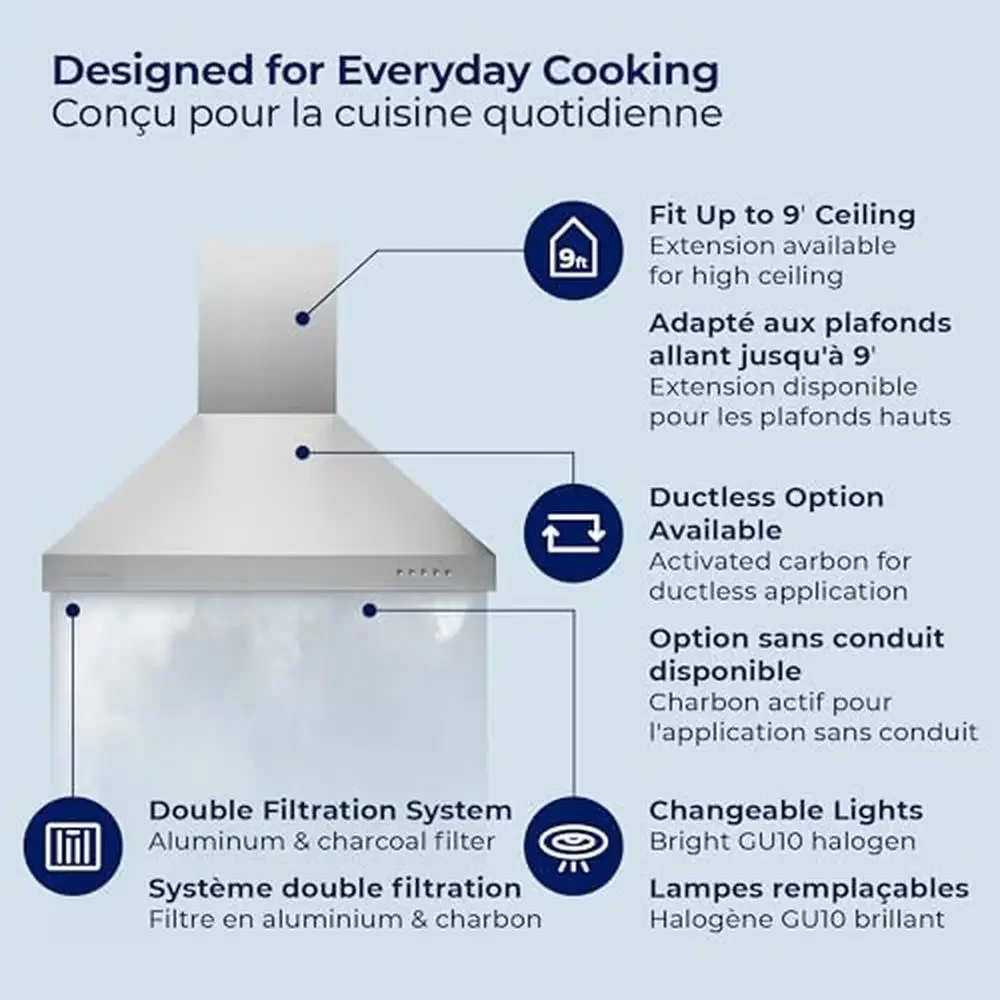 30 "ماتي الأبيض جدار جبل شفاط المطبخ ث/6" القناة قوية شفط للتحويل ستة طبقة مرشحات أضواء الهالوجين الكمال عالية