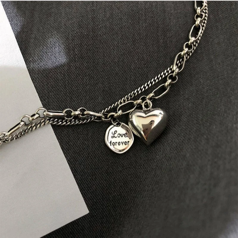 Couple's Love Letter Double Layer Bracelet for Women's Niche Design Simple and Personalized Vintage Light Luxury Silver Bracelet