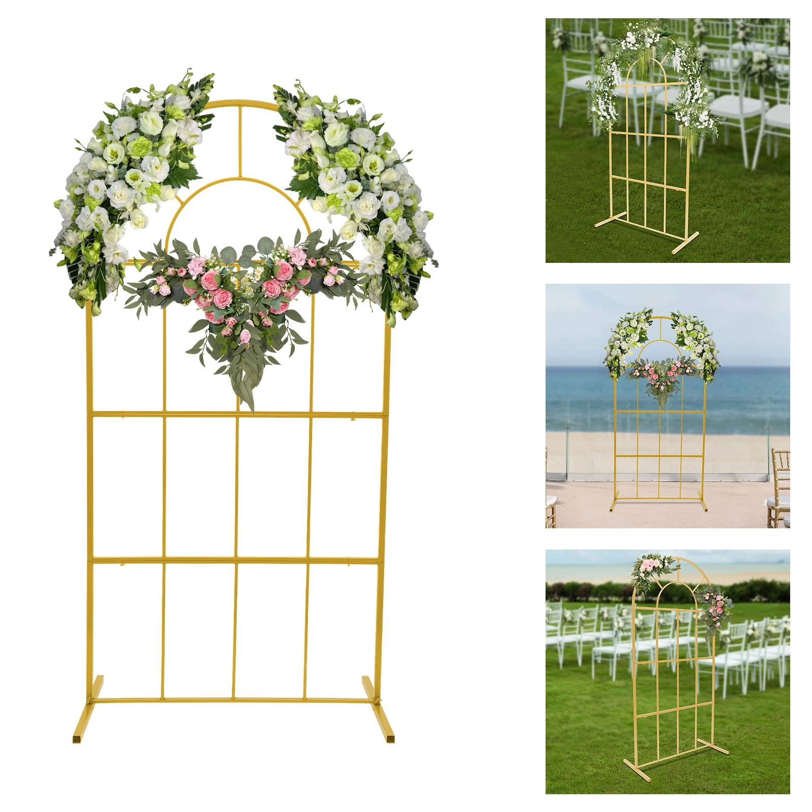 

Modern Gold Iron Arch Stand 100x50x200cm Outdoor Wedding Backdrop Birthday Party Props DIY Decor Garden Lawn Balloons Rack
