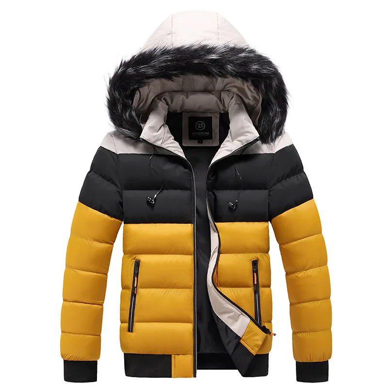 Winter Youth Park Casual Warmth Thickened Waterproof Fur Collar Hoodie Slim Contrast High Quality Jacket