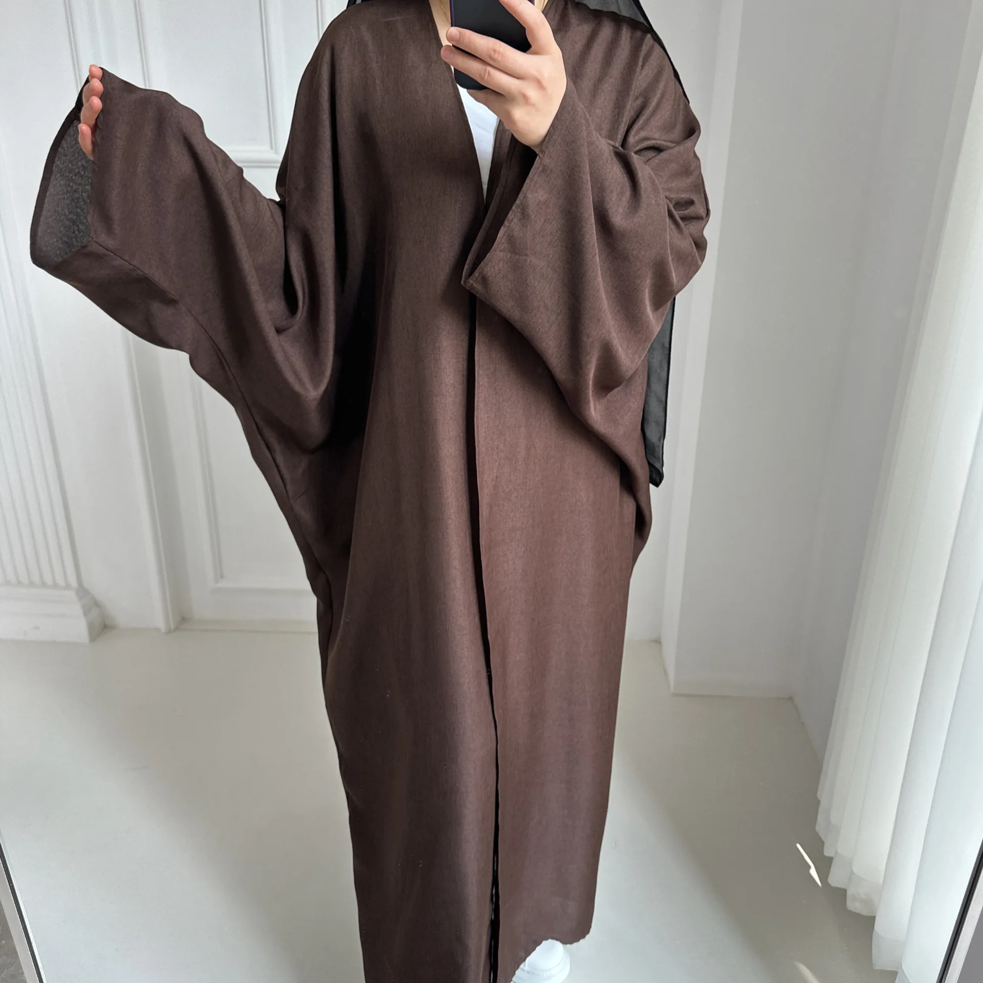 Solid Fashion Kimono Open Abaya for Women Arab Dubai Turkey Moroccan Overcoat Outer Garment Autumn 2023 Islamic Clothing Casual