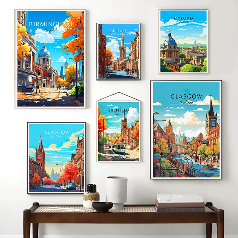 Great Britain Travel Scenery Poster London Oxford Liverpool Glasgow Canvas Painting Photo Wall Art Picture Office Home Decor