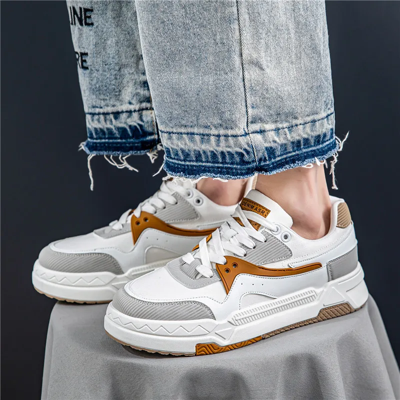 Men's Casual Sneakers Trend Korean Platform Shoes 2023 New White Sneakers All-match Comfortable Shoes Spring Skateboard Shoes