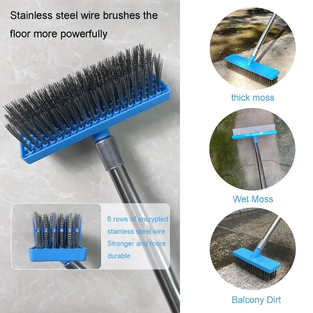 Long Handle Floor Wire Brush Stainless Steel Heavy Duty Deck Scrub Brush Stiff Bristle Telescopic Handle Heavy Duty Wire Brush