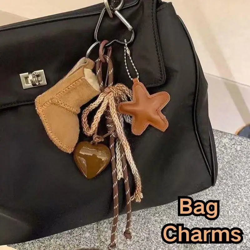 

Creative Snow Boots Bag Pendant Keychain Y2k Leather Star Heart Braided Rope Bag Charms Phone Lanyard Snow Boots Car Hanging