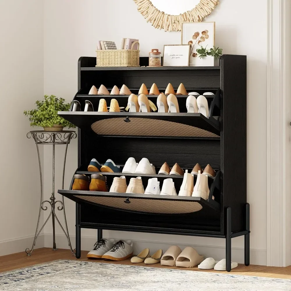 

Shoe Cabinet Storage with Drawer, Free Stande Wooden Shoe Storage Organizer Cabinet with Rattan Door for Entryway, Rack Cabinet