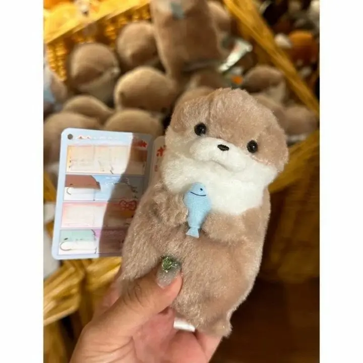 Cute Otters Holding Fish Plush Doll Fashion Keyrings Lightweight Hanging Pendant Props For School Bag Key Wallet Doll Toy Gifts
