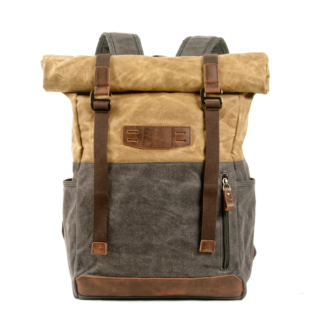 Fashion Wax Canvas Contrast Color Backpack Outdoor Hiking Backpack Personalized Student School Bag Extended Capacity Backpack