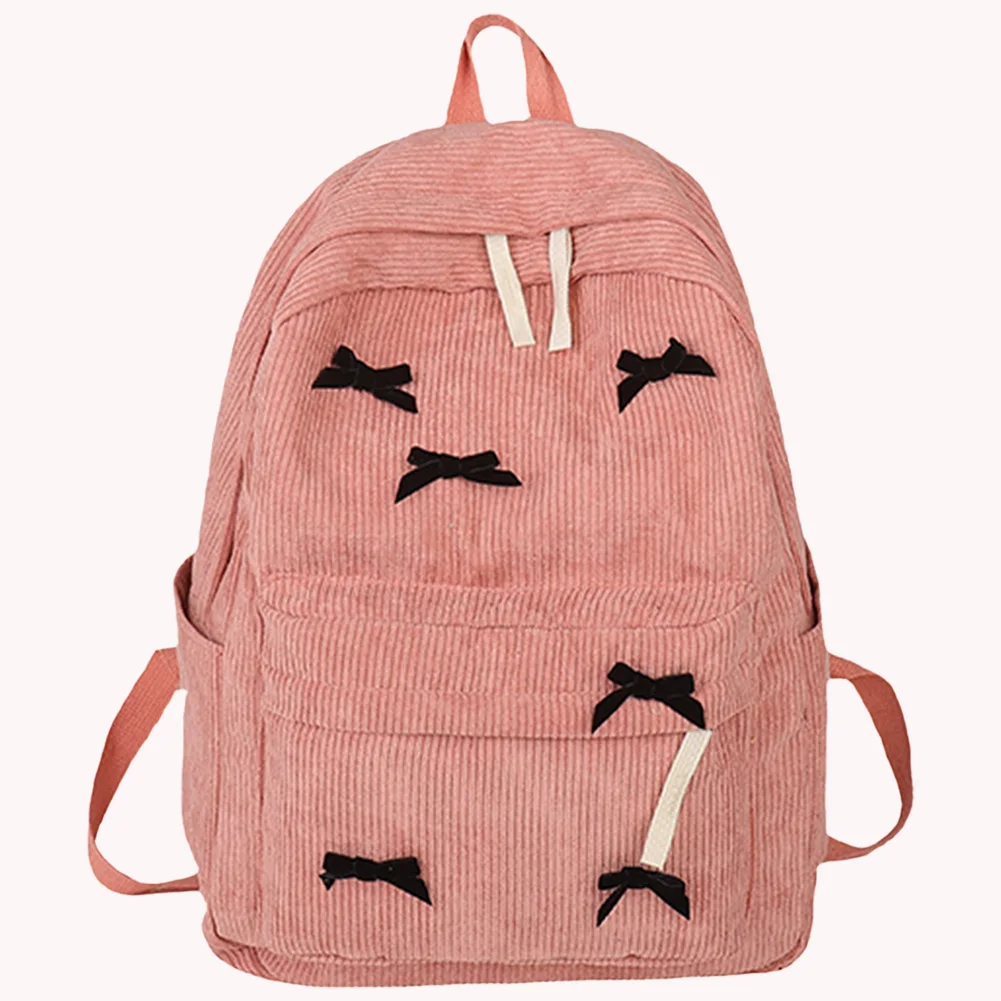 

Women Corduroy School Bag Multi Pocket Casual Daypack Adjustable Strap Laptop Backpack Rucksack for Work Travel