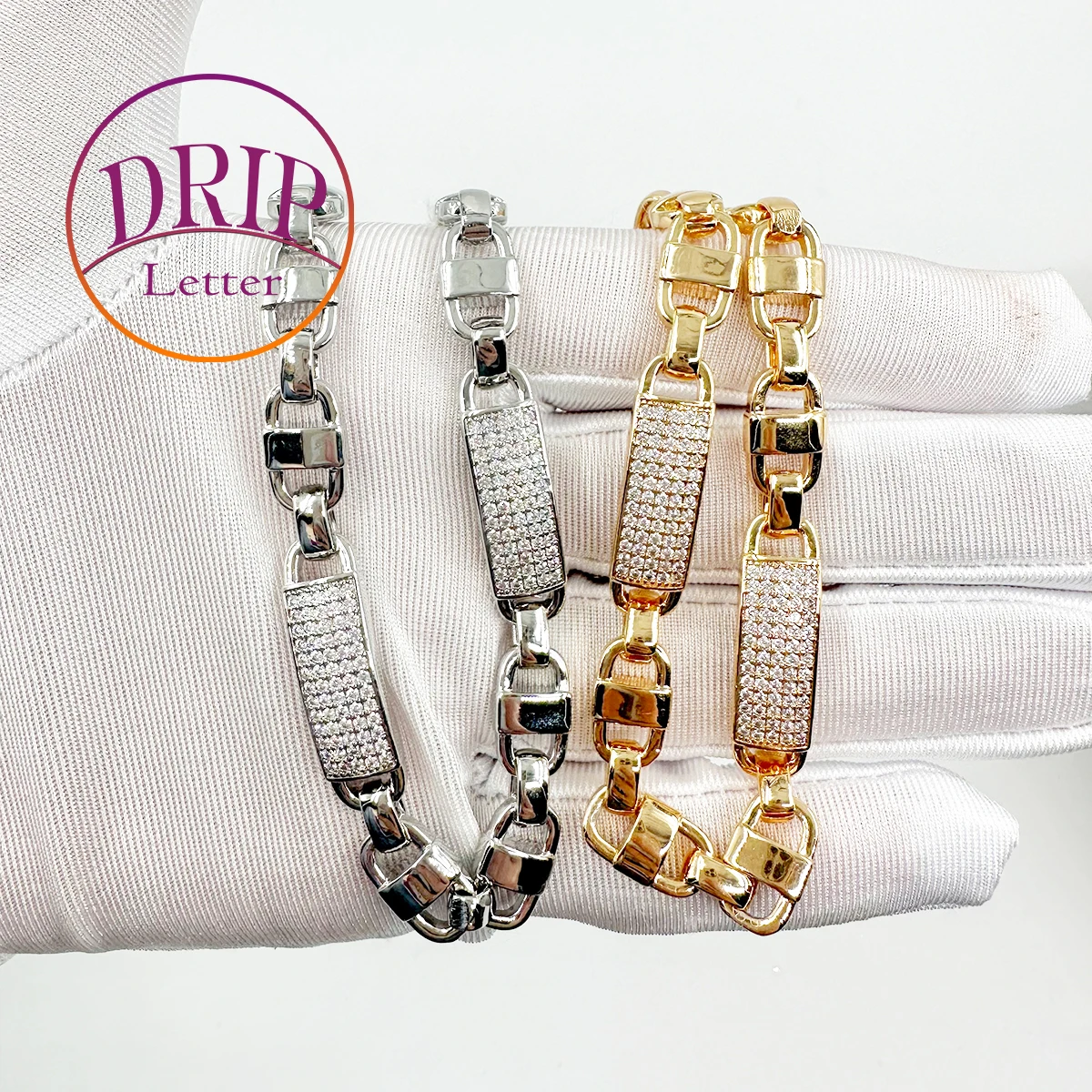 Drip Letter Coffee Bean Tile Square Clustered Cuban Link Bracelet Women Hip Hop Gold Color Bling Zirconia Fashion Rock Jewerly