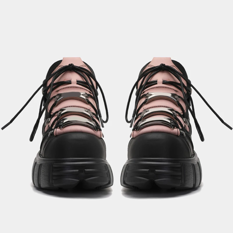 Bottes Courtes Punk à Rivets en Métal pour Femme, Chaussures Décontractées à Semelle Optique 2025