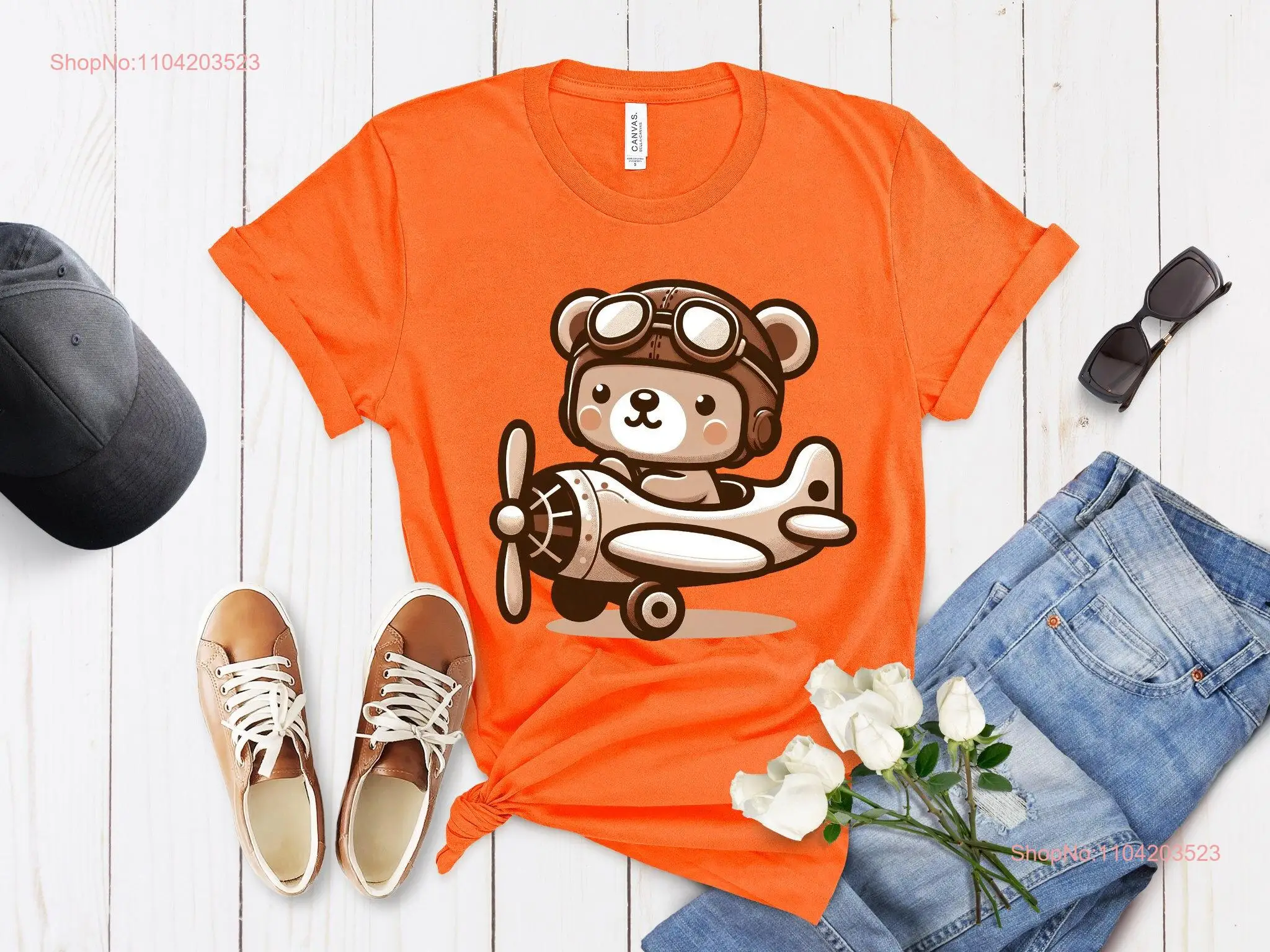 Adorable camiseta de piloto de oso de peluche, dibujos animados en avión, diseño de avión Vintage, cómoda Idea superior con estampado DTG