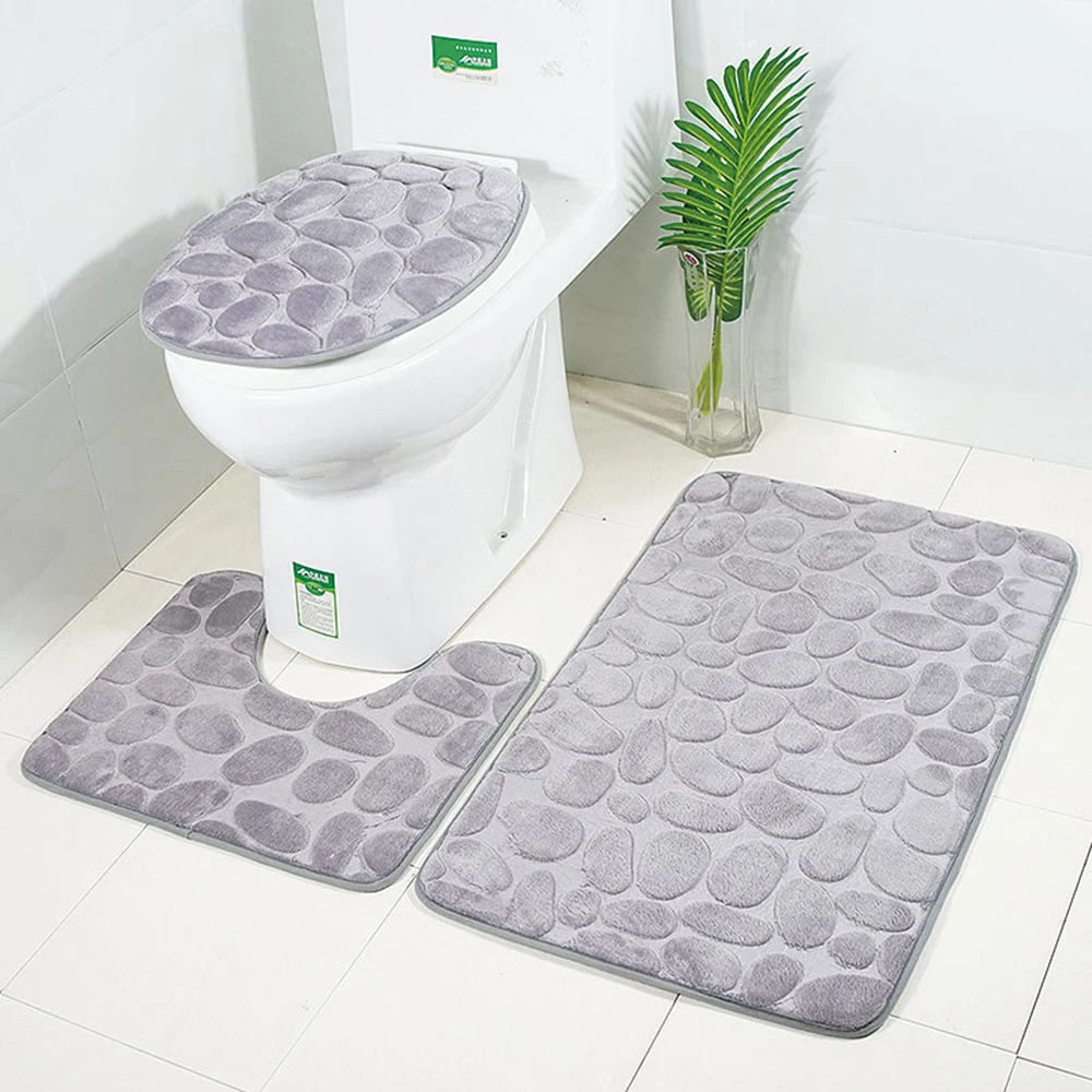 2pcs/Set Funnel Cobblestone Bath Bathroom Anti-Slip Carpet Mat Toilet Rug New Bathroom Mat Set