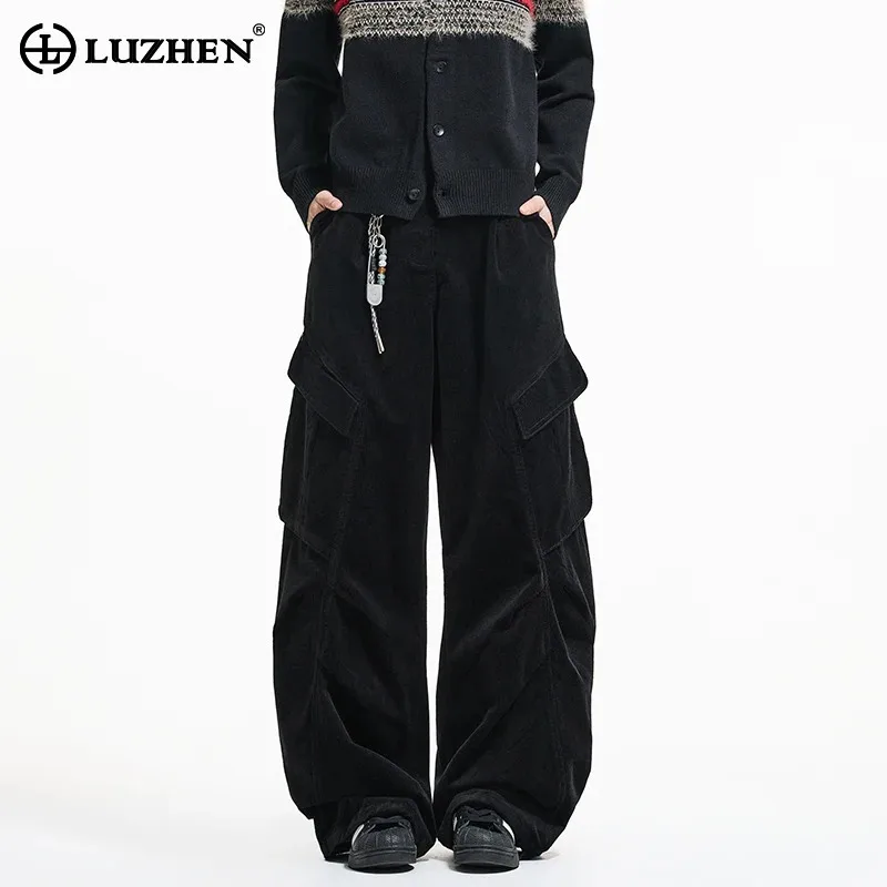 LUZHEN Loose High Quality Multi Pockets Design 2026 New Straight Casual Pants Men's Handsome Solid Color Cargo Trousers JY9012