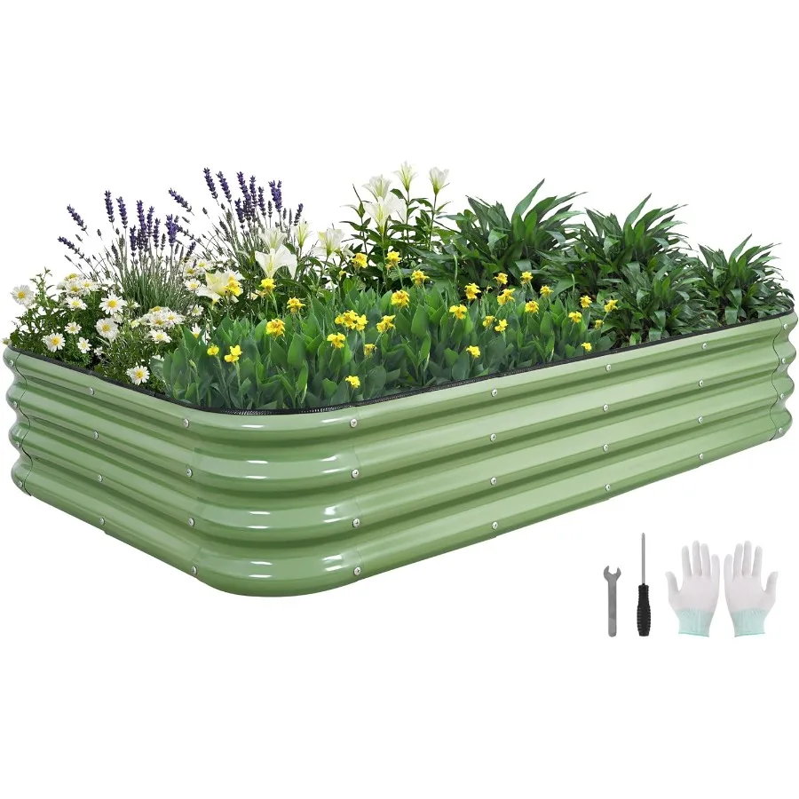 

4 in 1Galvanized Raised Garden Bed - 5x3x1ft Modular Garden Planter Bed Outdoor Steel Raised Bed Kit with Bracing Rods Gloves f
