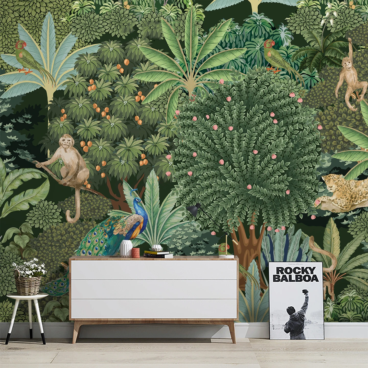 American style new Southeast Asian forest wallpaper TV background wall bedroom animal customized mural