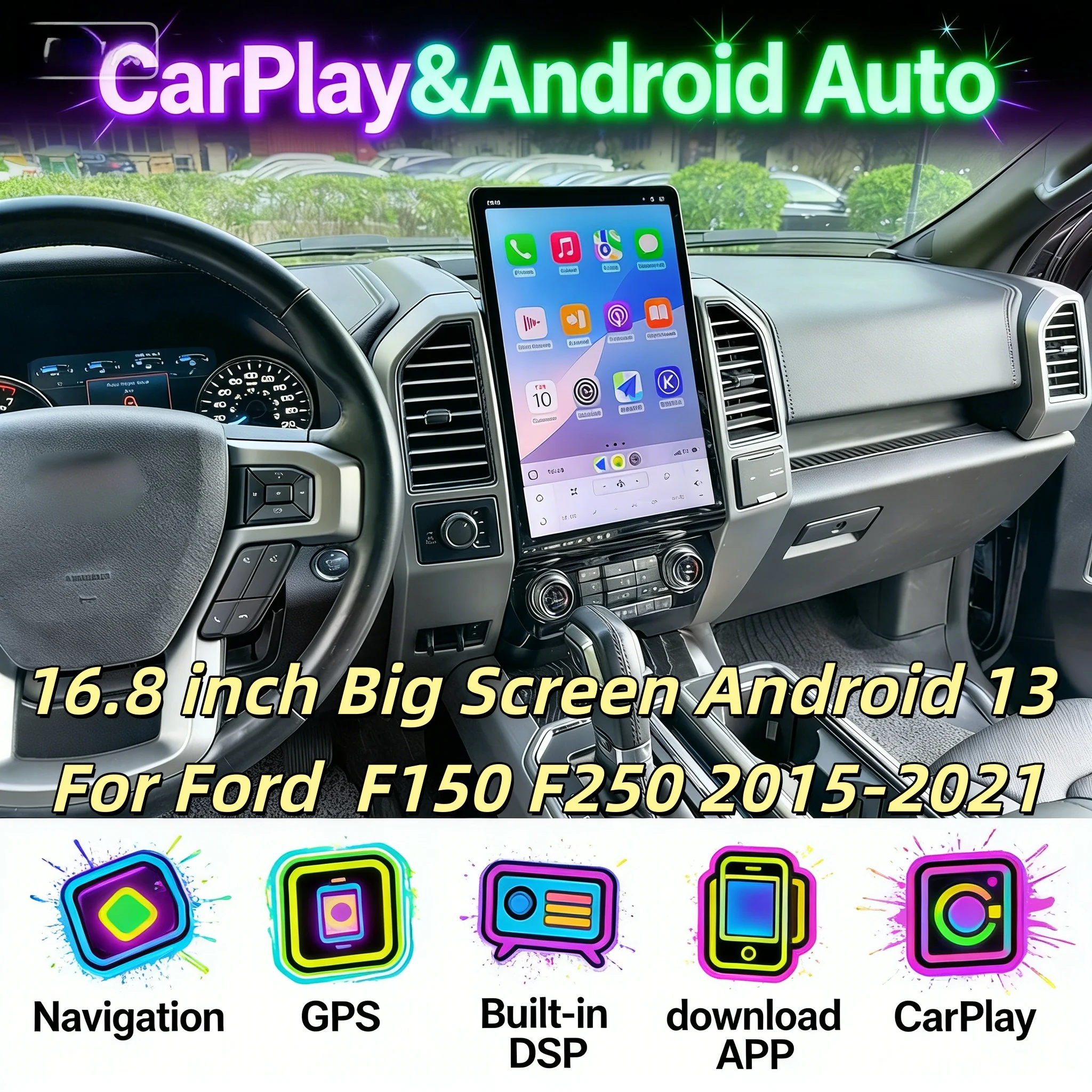 

Вертикальный большой экран Android для Ford F150 F250 2015-2021, мультимедийная стереосистема, Carplay, видеоплеер, GPS, головное устройство, Bluetooth 5.0