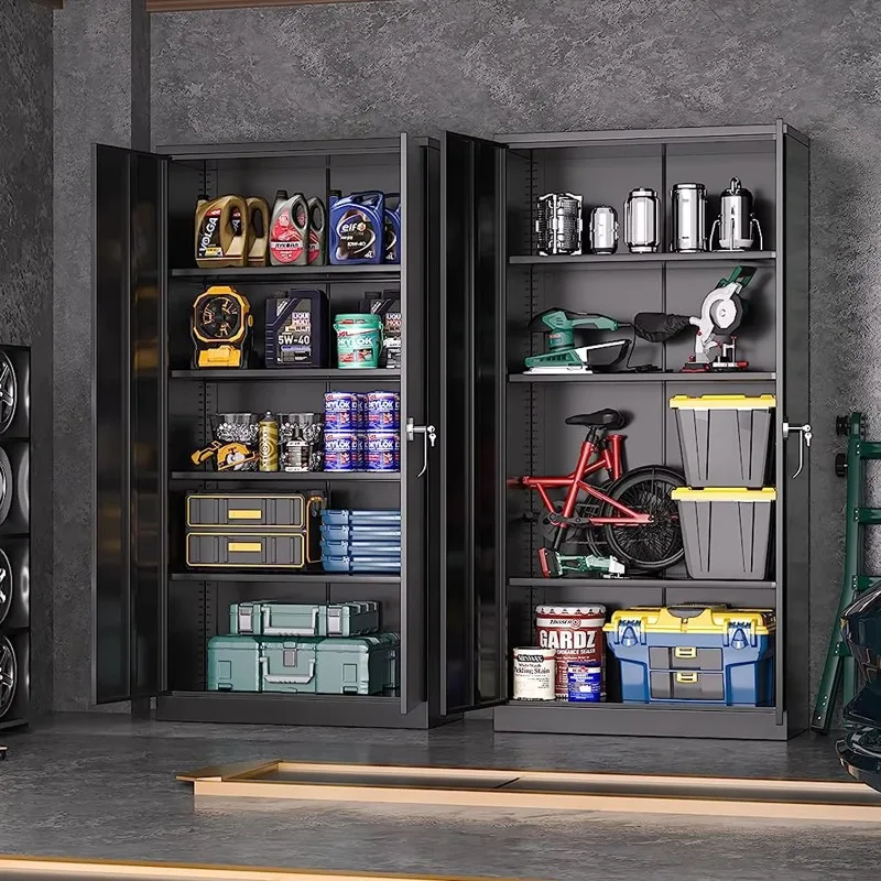 Metal Garage Storage Cabinet with 2 Doors Adjustable Steel Lockable File  Locking Tool s for Office Home 