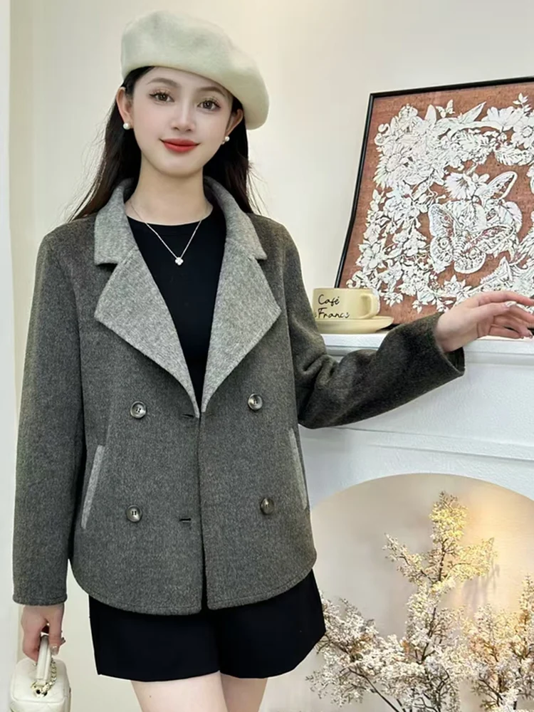 Modischer Großer Loser Wollmantel für Damen Herbst Winter Neu Maßgeschneiderter Revers-Mantel aus Polyesterfaser