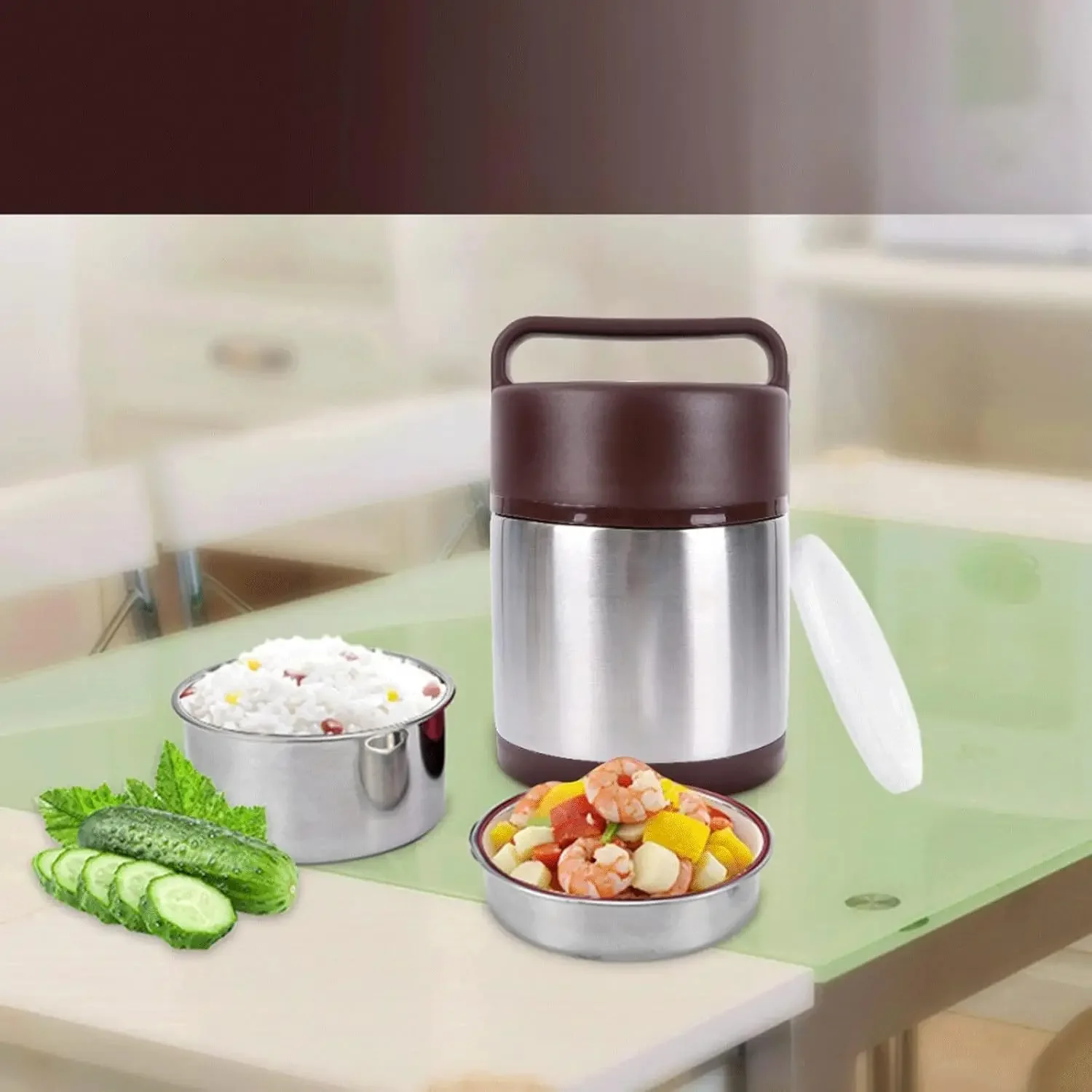bento lunch box for adults Large Capacity Portable Lunch Box Stainless Steel Vacuum Double Layer Insulation Food Storage Contain view 5