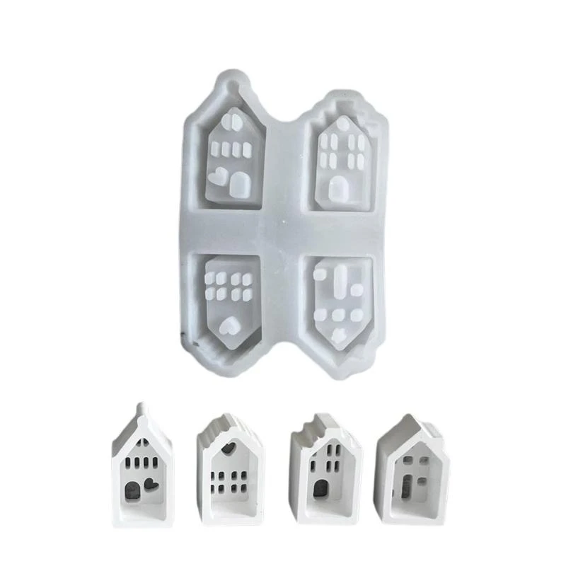 

652F Flexible Silicone Mold Hollow House Shaped Decoration Making Mould Temperature Resistant Gypsum Mould for Ornament