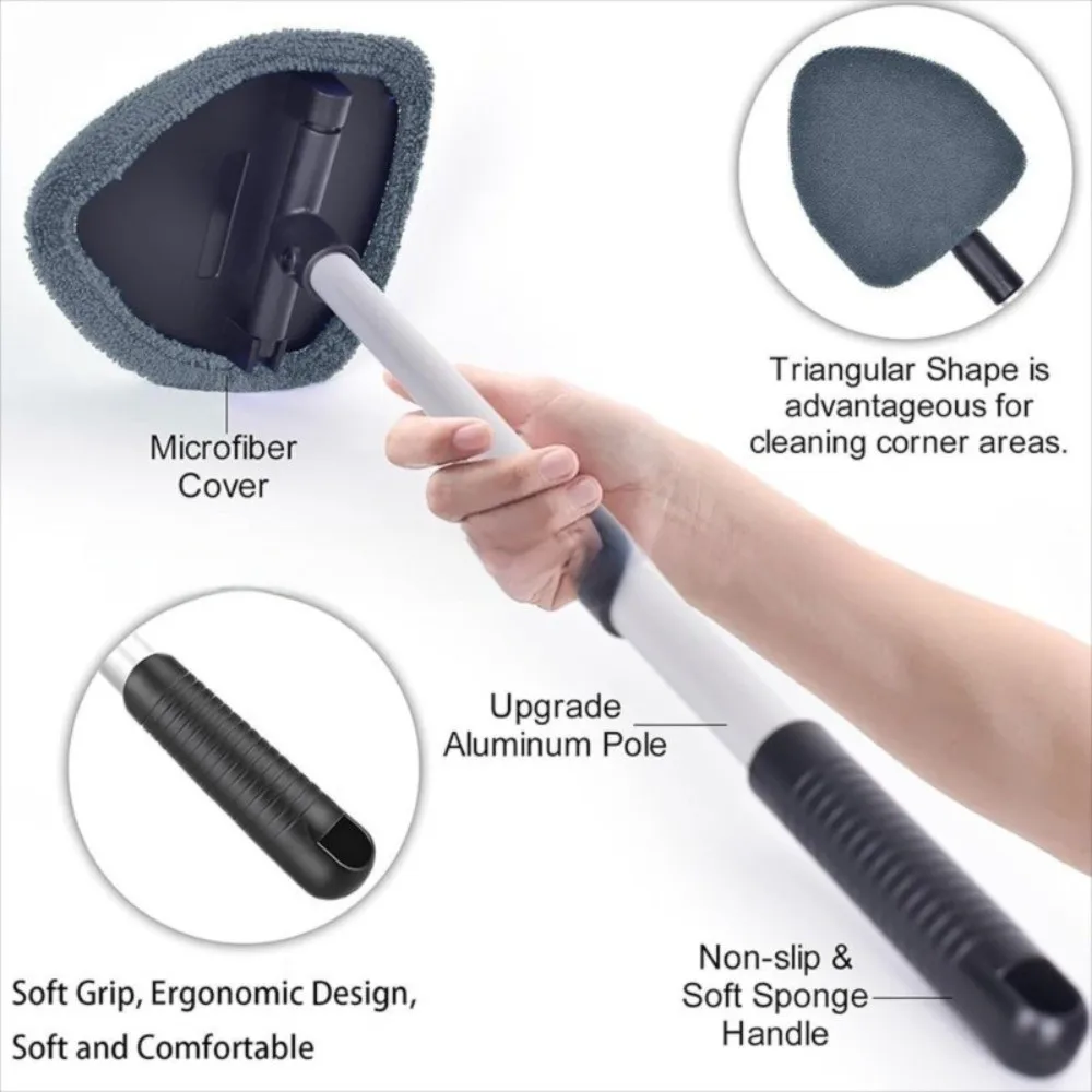Detachable Handle Windshield Cleaning Tool Extendable Reusable Microfiber Pads Auto Glass Cleaner Kit Washable Telescopic