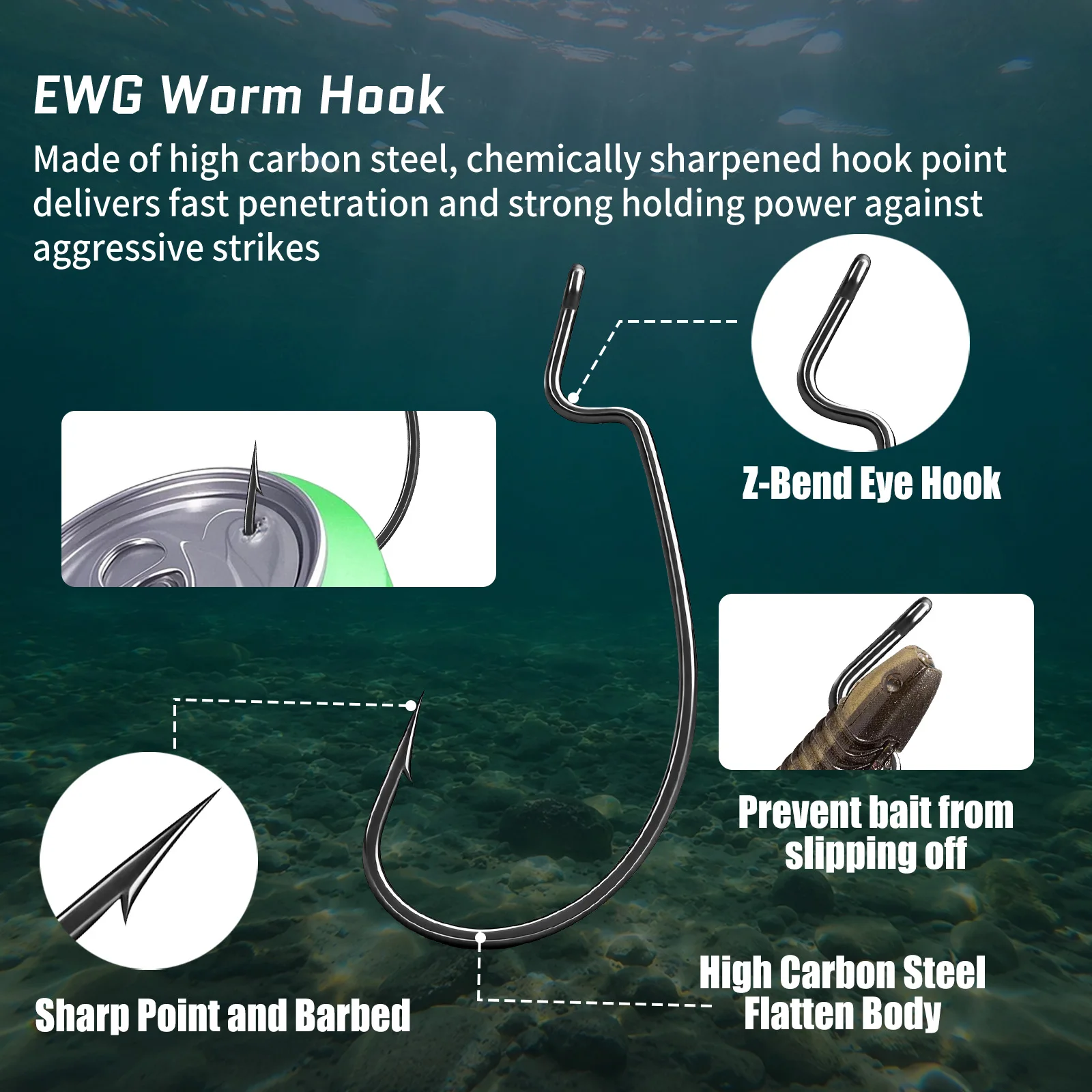 9 km Wurmhaken, 25 Stück Ewg-Haken für Barsch-Angelhaken, Texas Rig Salzwasser-Angeln, versetzter Haken für Süßwasser – Detail 2