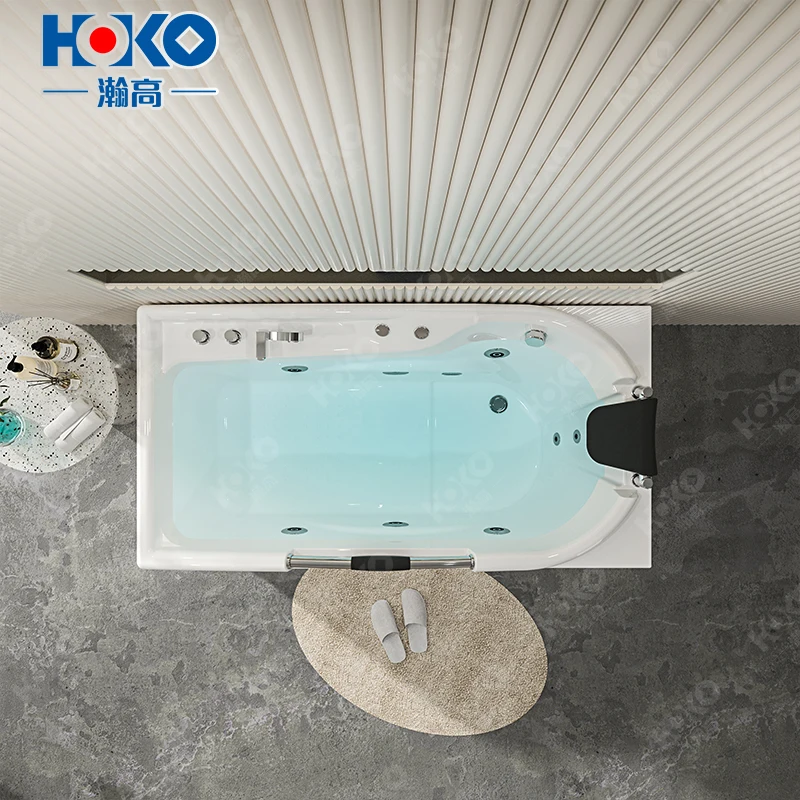 

Modern White Acrylic Freestanding Spa Tub 2-Person Hydromassage Jet System Rectangular Indoor Bathroom Soaking Bath