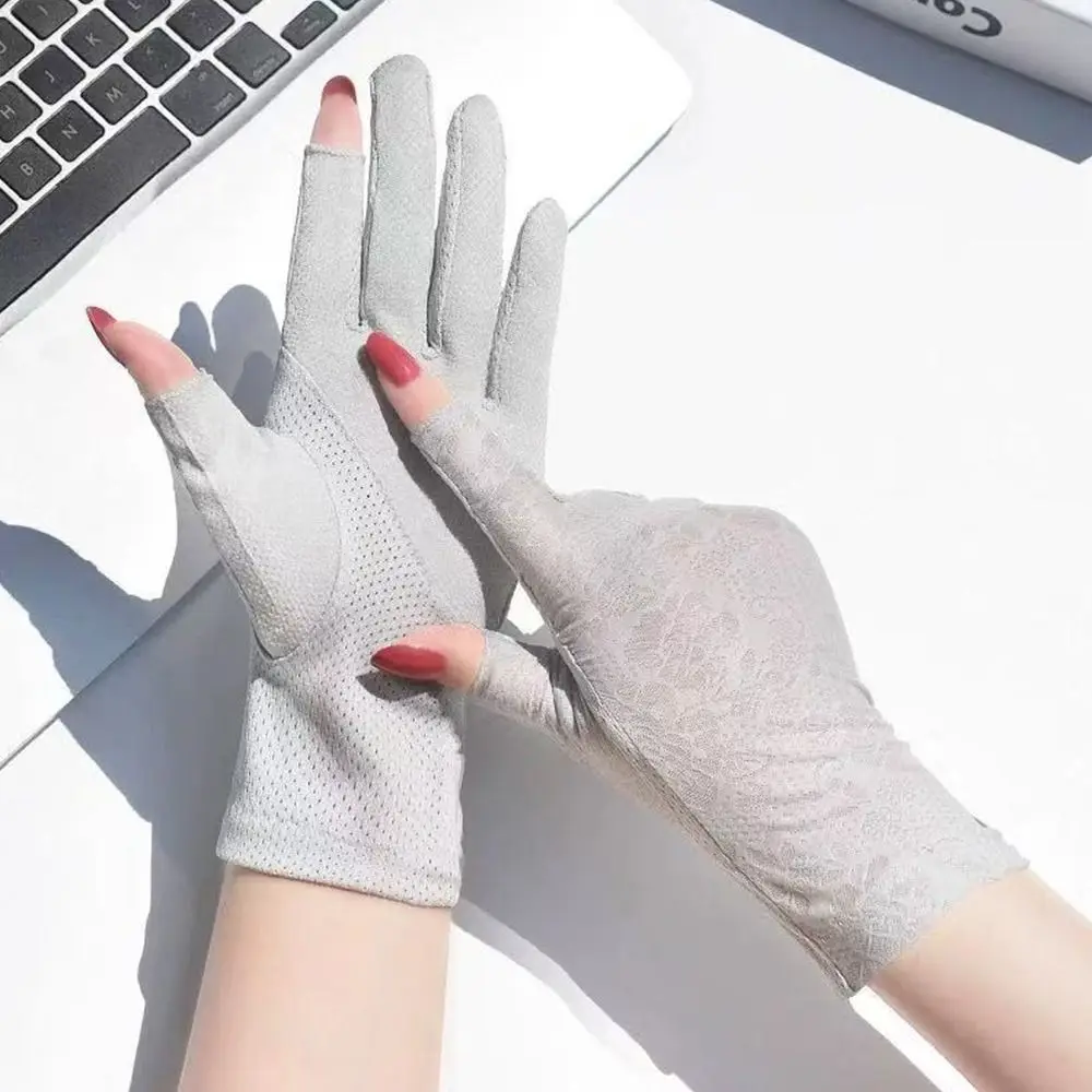 UV Protection Summer Sunscreen Gloves Ice Silk Lace Sun Protection Gloves Elastic Slip Resistant Cycling Driving Gloves