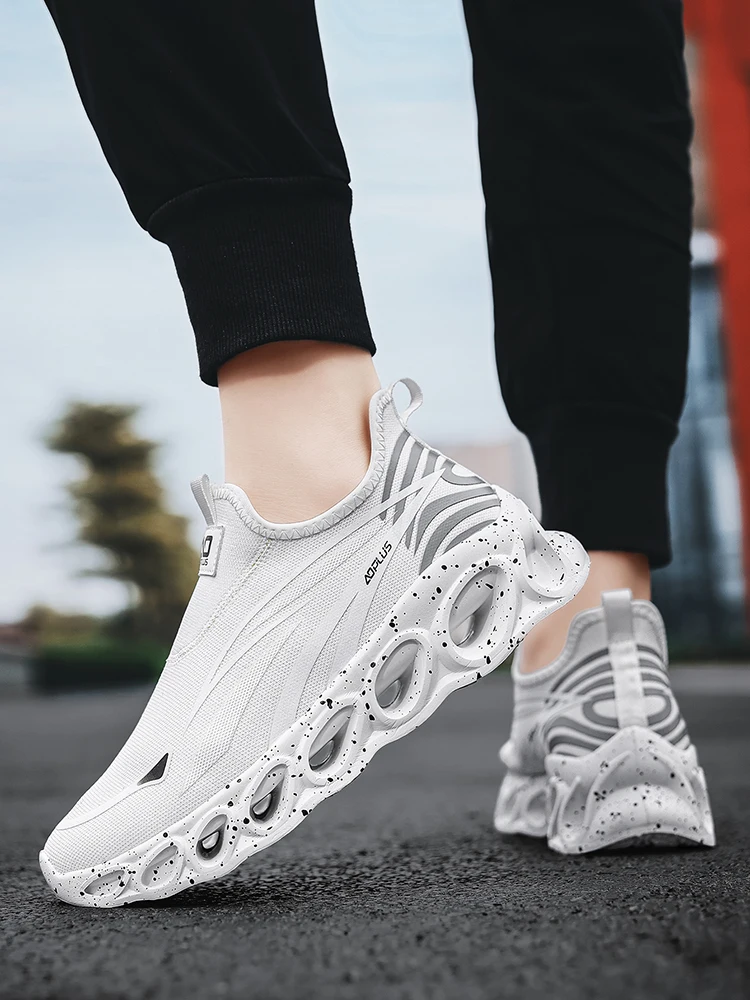 Paar-Sneaker mit dicker Sohle zum Hineinschlüpfen, ausgehöhlte Polsterschuhe, atmungsaktives Mesh, ohne Schnürsenkel, Outdoor-Freizeitschuhe zum Gehen, Übergröße – Detail 5