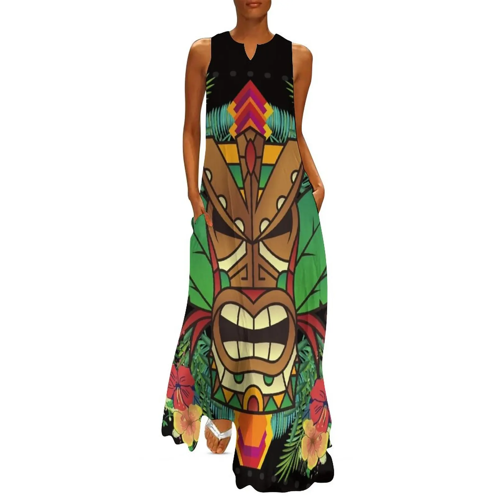 

Tiki Head and Polynesian Florals Long Dress dress women summer luxury dress women's evening 2025 Female