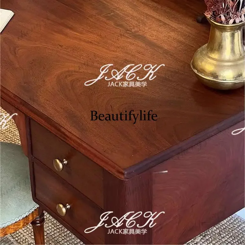 Cómoda retro francesa de madera maciza Y136, mesa de maquillaje para dormitorio, gabinete lateral de almacenamiento con columna romana simple de estilo antiguo, personalizable.