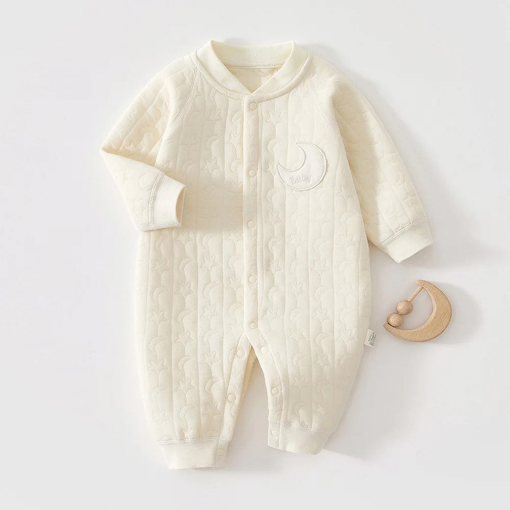

Baby Boy Winter Clothes Quilted Warm Autumn Baby Girl Rompers Solid Color Unisex Newborn Onesie