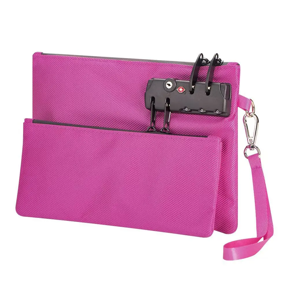 Double Layer Zipper Document Pouch with Combination Lock Handheld File Bag for Passport Cards and Bank Notes Water Resistant