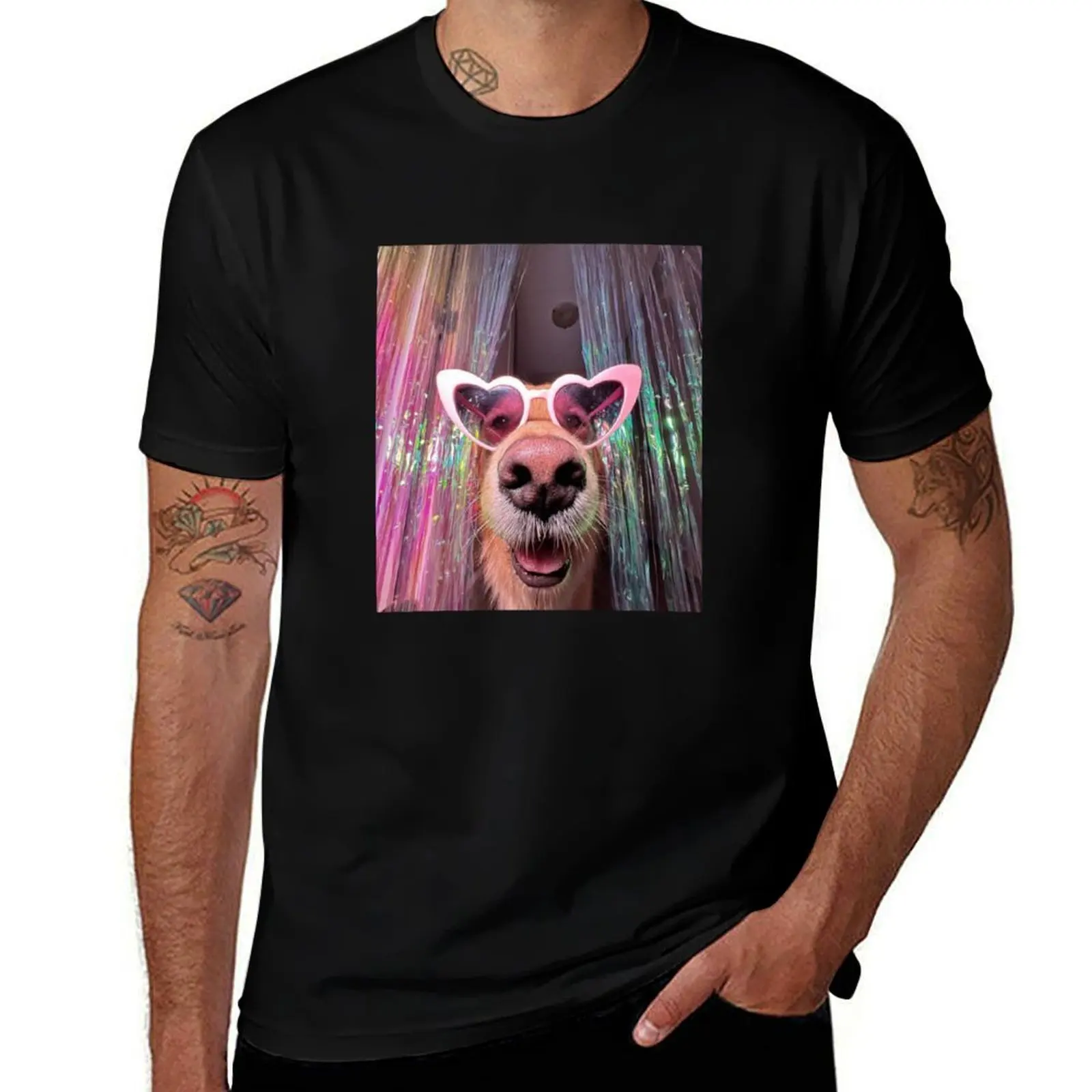 

Dog with Glasses T-Shirt graphic tee shirt valentines clothes topping rapper graphic tees Men's t shirts