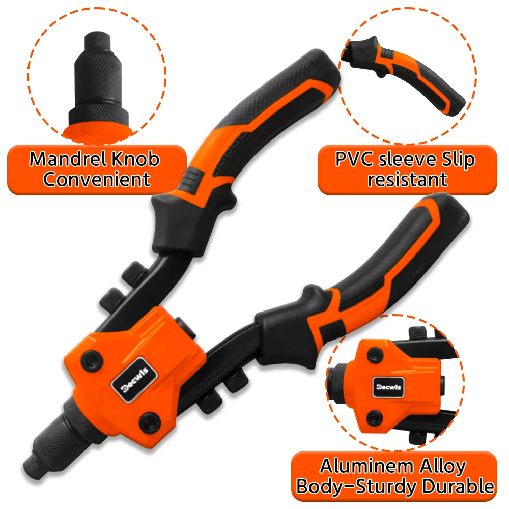 Manual Blind Rivet Gun, Home Professional Cordless Rivet Gun, 2.4/3.2/4.0/4.8/6.4 Multi-Specification Riveting, Ergonomic Design