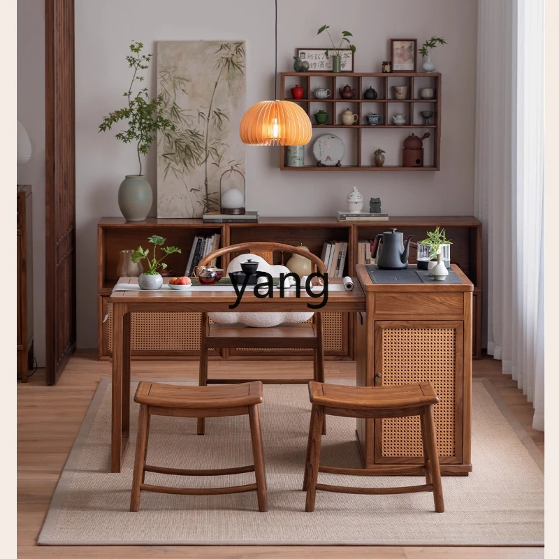 

YHM Balcony Extendable Table Small Household Solid Wood Tea Set
