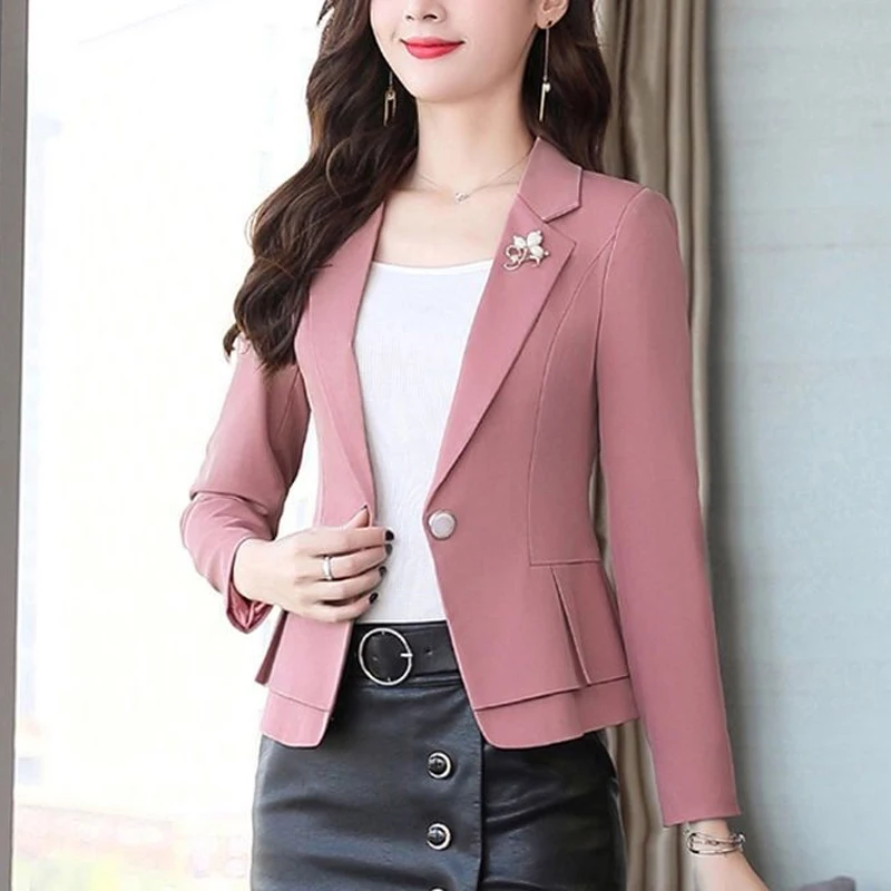 Blazer lengan panjang wanita, kardigan kancing jalanan gaya Korea elegan Semua cocok Musim semi musim gugur