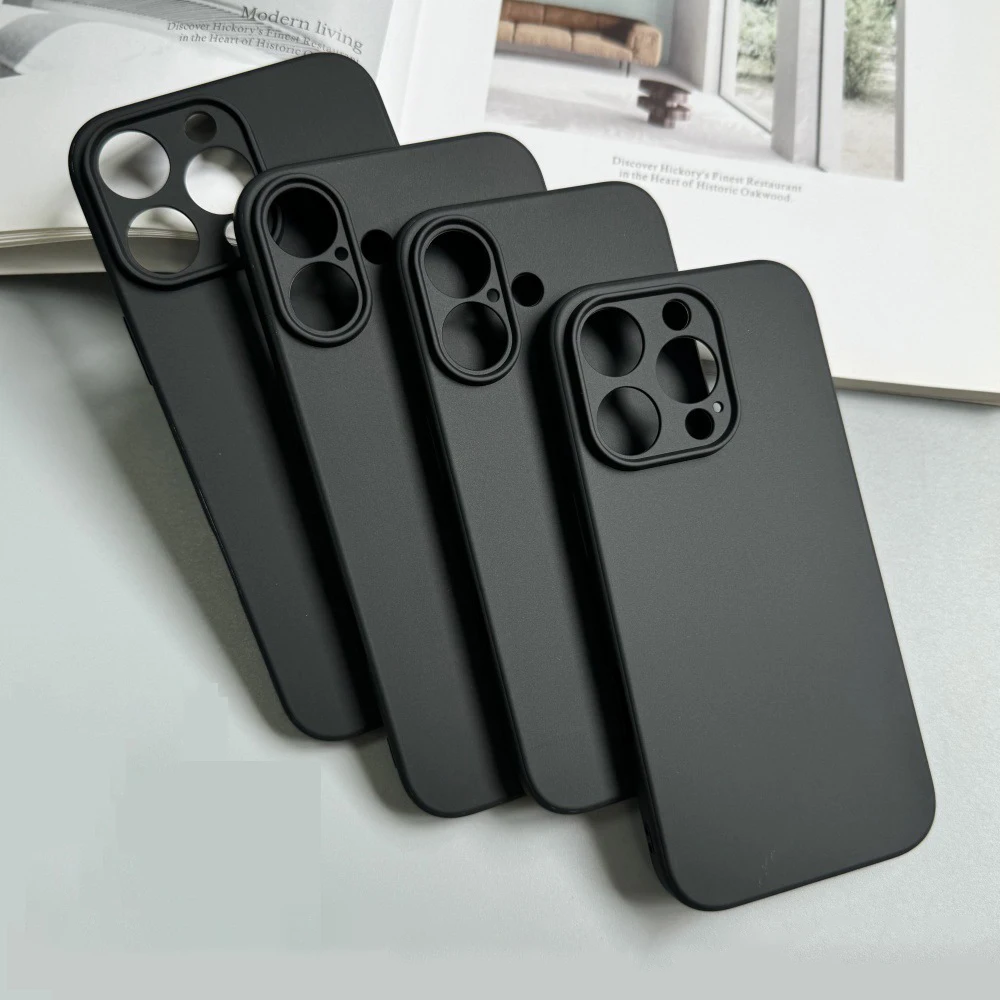 Schwarze Silikon-Matte Handyhülle für iPhone 17 Air 16 15 14 13 12 11 Pro Max mini 15 14 Plus 16E 17E Rückseite TPU Soft Case